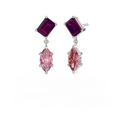 Pendants d'oreilles Toi et Moi EME MRQ 585 or blanc rhodolite 8x6 mm