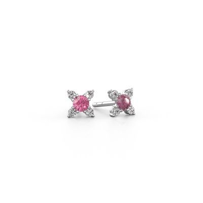 Boucles d'oreilles Nina 585 or blanc saphir rose 3 mm