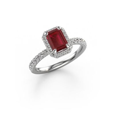 Engagement ring Miranda eme 950 platinum ruby 7x5 mm