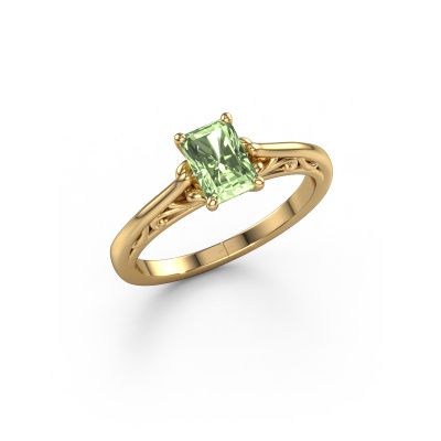 Engagement ring Shannon rad 585 gold green lab grown diamond 6.5x4.5 mm