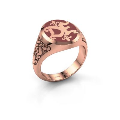 Monogramm Ring Brian Emaille 585 Roségold Rot Emaille