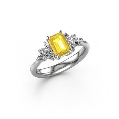 Engagement ring Fiona EME 950 platinum yellow sapphire 7x5 mm