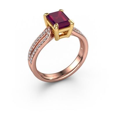 Engagement ring Antonia eme 2 585 rose gold rhodolite 8x6 mm