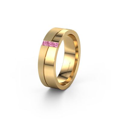 Wedding ring WH0906L16A 585 gold pink sapphire ±0.24x0.07 in