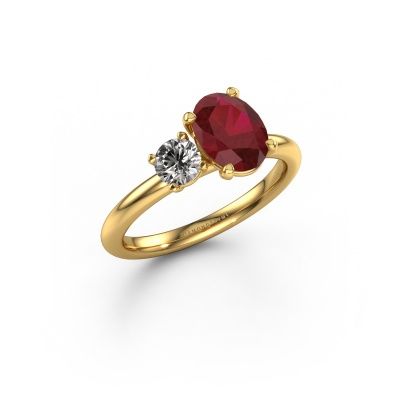 Engagement ring Toi et Moi OVL-RND 585 gold ruby 8x6 mm