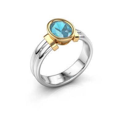 Ring Gerda 585 witgoud blauw topaas 8x6 mm