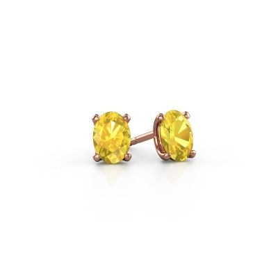 Clous d'oreilles Sam OVL 585 or rose saphir jaune 7x5 mm