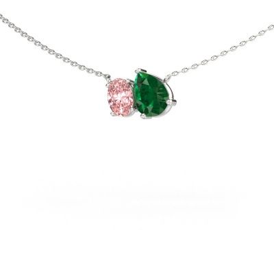 Pendant Toi et Moi PER OVL 585 white gold emerald 8x6 mm