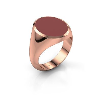 Zegelring Herman 6 585 rosé goud rode emaille 16x13 mm