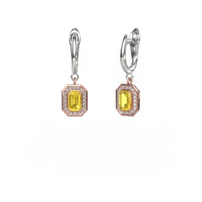 Oorhangers Dodie 1 585 rosé goud gele saffier 6x4 mm