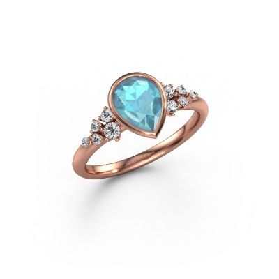Bague de fiançailles Aliyah PER 585 or rose topaze bleue 8x6 mm
