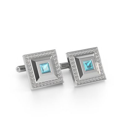 Cufflinks Joris 585 white gold blue topaz 4 mm