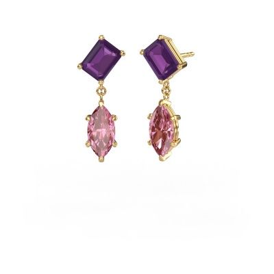 Pendants d'oreilles Toi et Moi EME MRQ 585 or jaune améthyste 8x6 mm