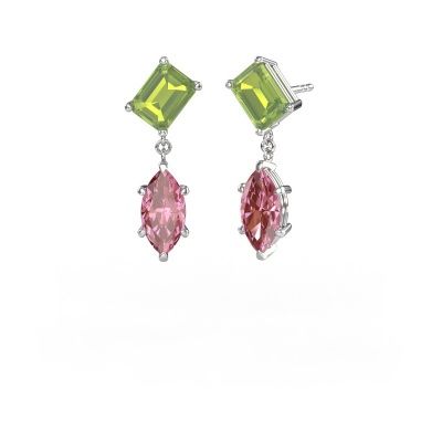 Pendants d'oreilles Toi et Moi EME MRQ 585 or blanc péridot 8x6 mm