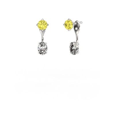 Pendants d'oreilles Kate RND-OVL 950 platine diamants synthétiques jaune 5 mm