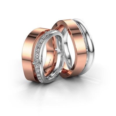 Wedding rings set WH6008LM18BP ±8x2 mm 14 Carat rose gold diamond 0.025 crt