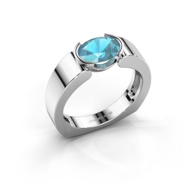 Ring Tonya 585 witgoud blauw topaas 8x6 mm