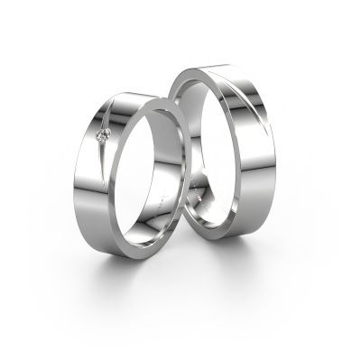 Wedding rings set WH0170LM15AP ±5x1.7 mm 14 Carat white gold diamond 0.03 crt