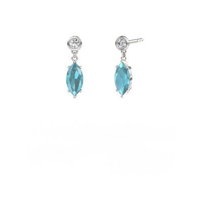 Pendants d'oreilles Lacey MRQ 585 or blanc topaze bleue 10x5 mm