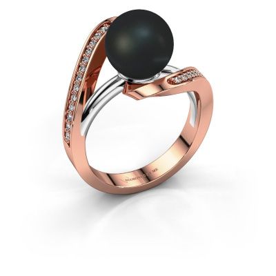 Ring Amber 585 rosé goud zwarte parel 9 mm