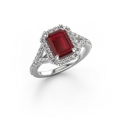 Engagement ring Kimber EME 950 platinum ruby 8x6 mm