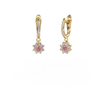 Drop earrings Camille 2 585 gold tourmaline pink 3 mm