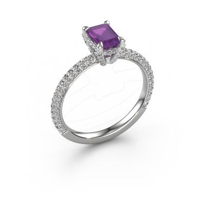 Engagement ring Saskia eme 2 950 platinum amethyst 6.5x4.5 mm