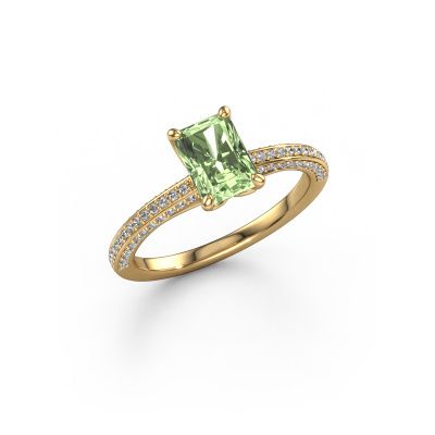 Engagement ring Elenore rad 585 gold green lab grown diamond 7x5 mm