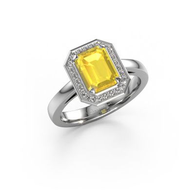 Engagement ring Dodie 1 eme 585 white gold yellow sapphire 8x6 mm