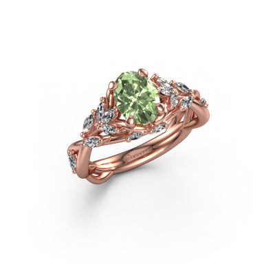 Verlovingsring Samantha OVL 585 rosé goud groene lab grown diamant 7,5x5,5 mm
