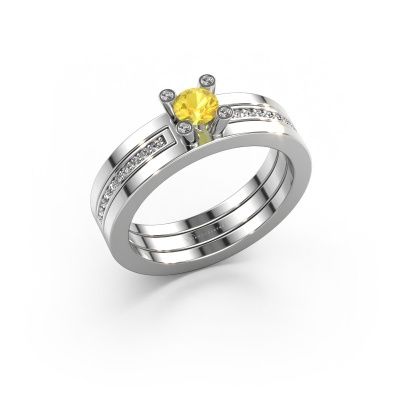 Bague de fiançailles Alisha 585 or blanc saphir jaune 4 mm