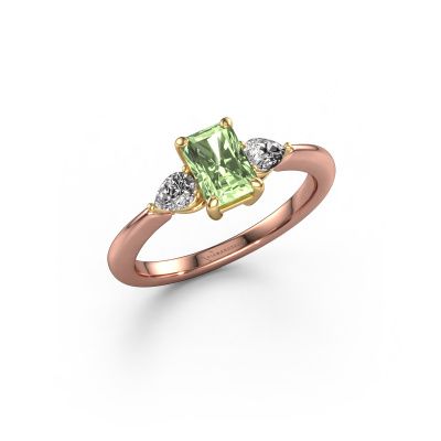 Engagement ring Chanou RAD 585 rose gold green lab grown diamond 6.5x4.5 mm