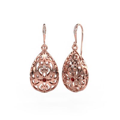 Drop earrings Idalia 2 585 rose gold garnet 2 mm