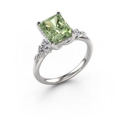 Engagement ring Emma RAD 585 white gold green lab grown diamond 9x7 mm