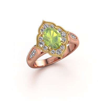Engagement ring Rosan 585 rose gold peridot 8x6 mm
