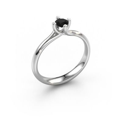 Bague de fiançailles Dewi Round 585 or blanc diamant noir 0.30 crt