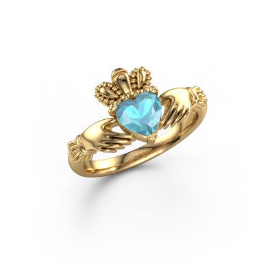 Ring Claddagh 2 585 goud blauw topaas 6 mm