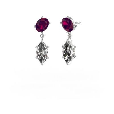 Pendants d'oreilles Toi et Moi OVL-MRQ 585 or blanc rhodolite 8x6 mm