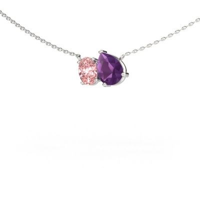Pendant Toi et Moi PER OVL 585 white gold amethyst 8x6 mm
