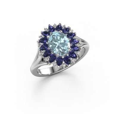 Engagement ring Lidia 585 white gold blue lab grown diamond 8x6 mm