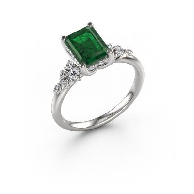 Engagement ring Emma EME 585 white gold emerald 8x6 mm