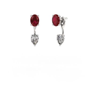 Pendants d'oreilles Kate OVL-PER 950 platine rubis 7x5 mm
