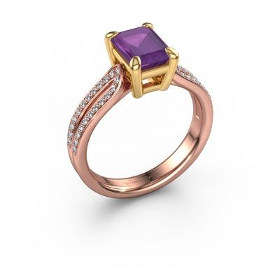 Bague de fiançailles Antonia eme 2 585 or rose améthyste 8x6 mm
