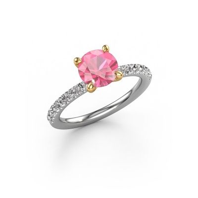 Bague de fiançailles Crystal RND 2 585 or blanc saphir rose 7 mm