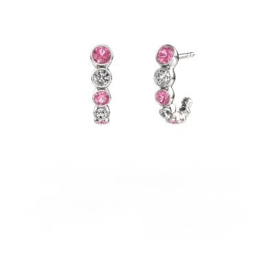 Clous d'oreilles Suzie 585 or blanc saphir rose 3.8 mm