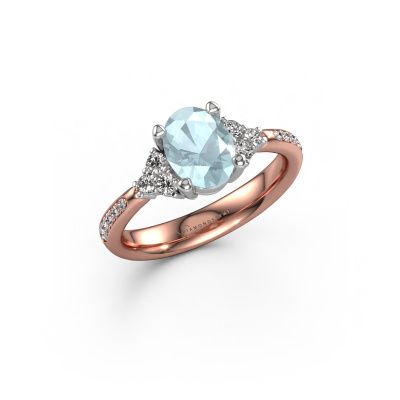 Engagement ring Aleida OVL 2 585 rose gold aquamarine 8x6 mm