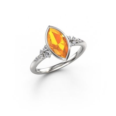 Bague de fiançailles Aliyah MRQ 585 or blanc citrine 11x5.5 mm