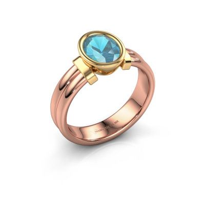 Ring Gerda 585 rosé goud blauw topaas 8x6 mm
