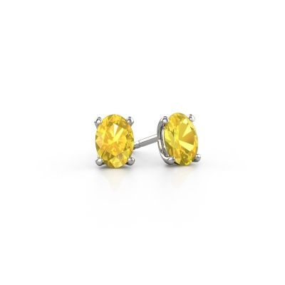 Stud earrings Sam OVL 585 white gold yellow sapphire 7x5 mm