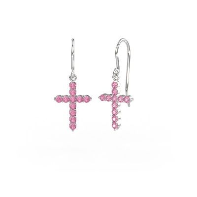 Pendants d'oreilles Cross 585 or blanc saphir rose 2 mm